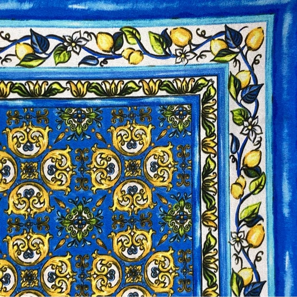 Vintage Brighton Silk 18” Square Women’s Scarf Blue/Yellow Lemon Italian Med - Picture 6 of 8